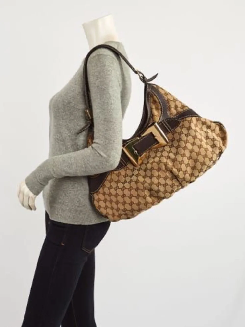 Authentic GUCCI GG Canvas And Leather Queen Large Hobo Bag Beige/Brown